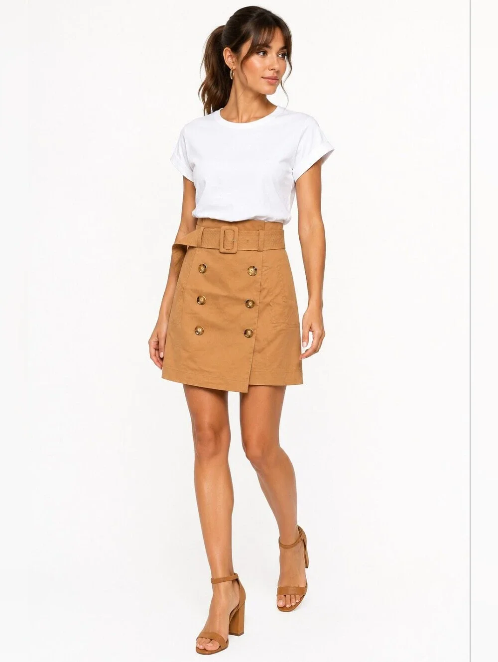 Veronica Beard Jeans Melany Dress White Camel Belted Utility NWT Size M